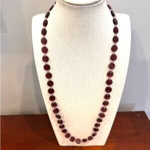 Purple Glass Round Long Necklace 925 Sterling Silver Clasp Boho Bohemian Jewelry